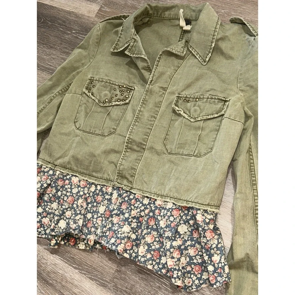 We The Free by Free People Sergeant Ruffle utility jacket XS Olive Green